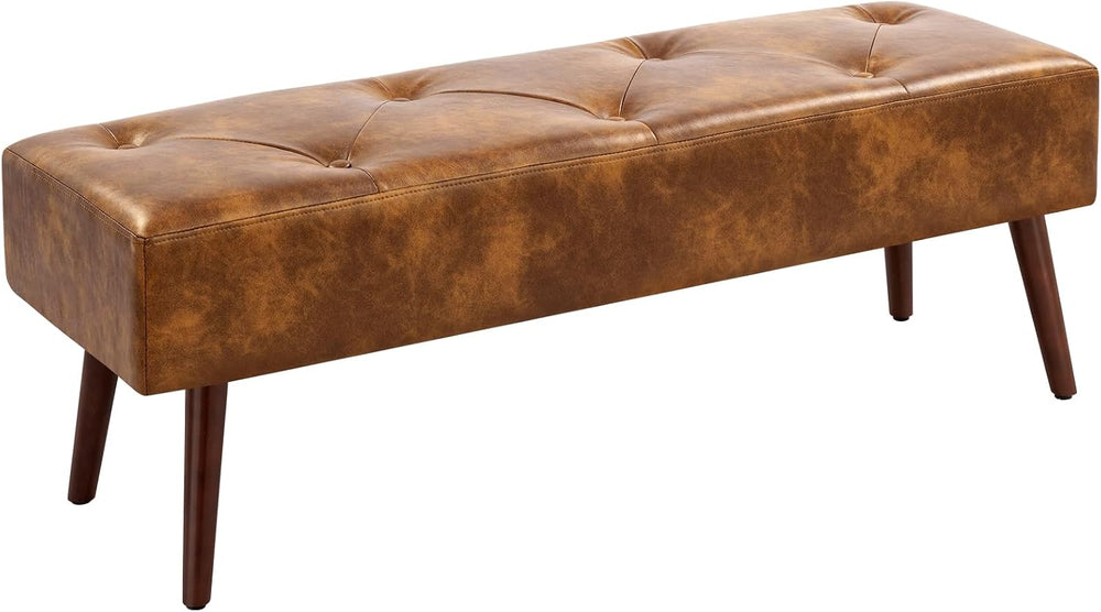 Furniliving 44 Inch Tufted Leather Bench, Leather Footrest Stool Bedroom Benc...