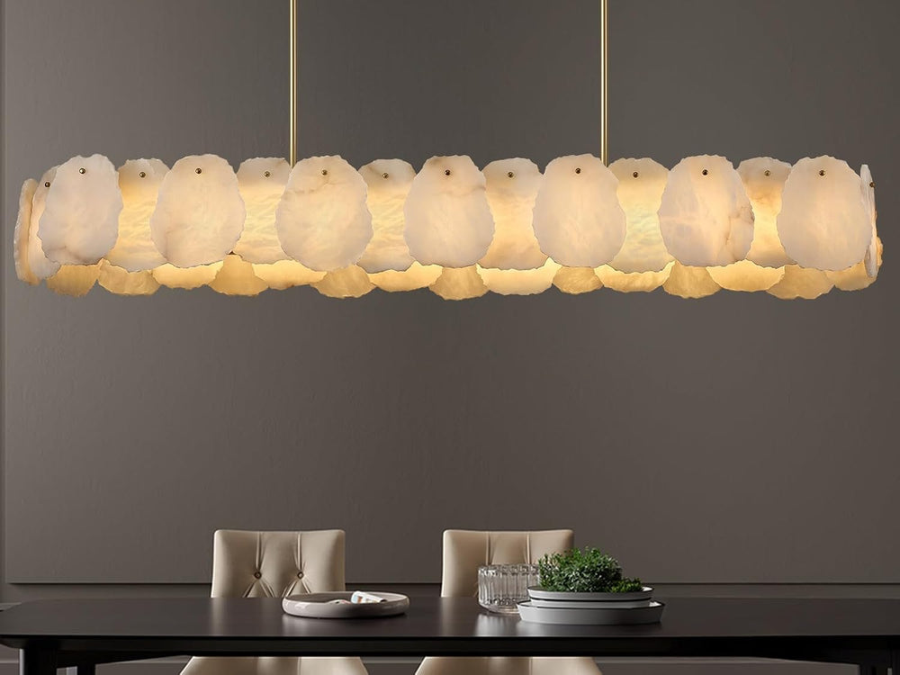 Alabaster Chandelier, 58 Inch Modern Rectangular Chandelier for Dining Room, ...