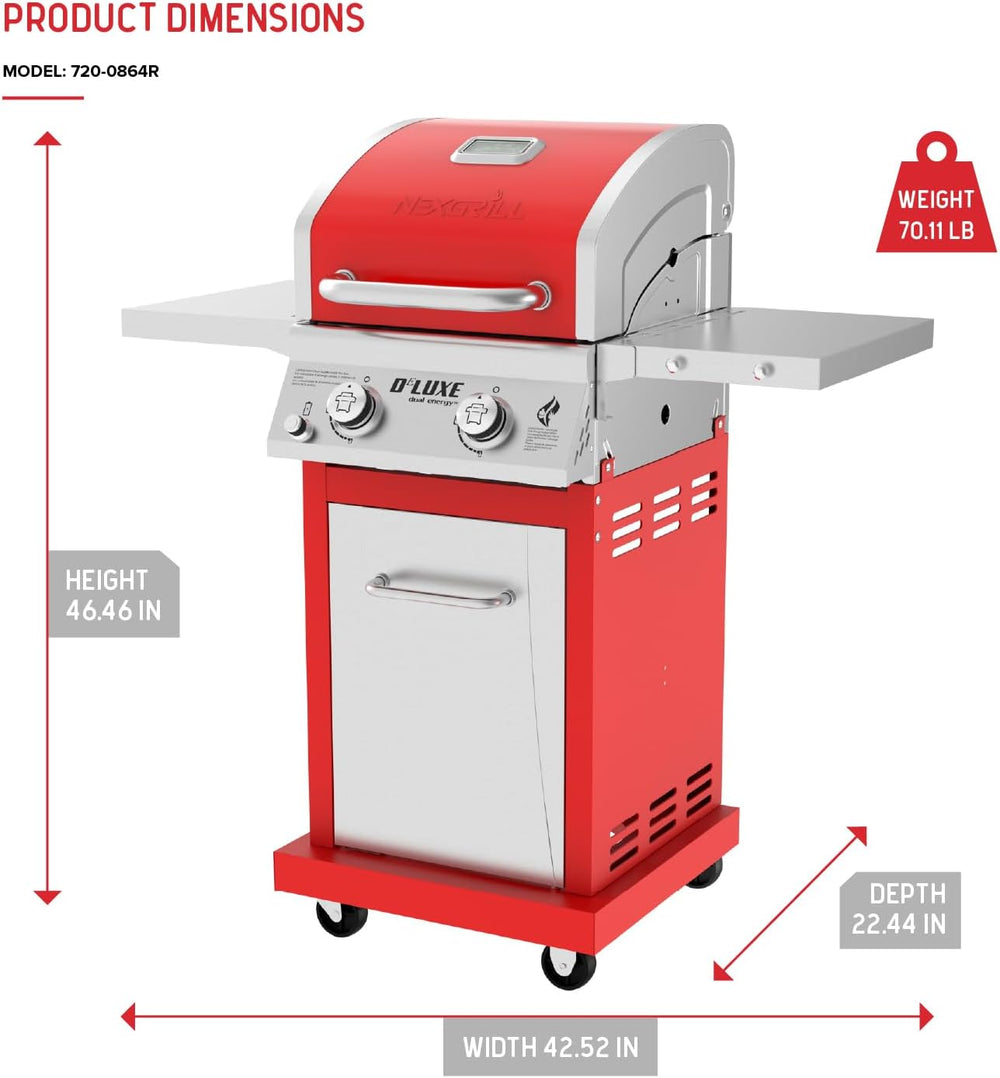 Nexgrill Deluxe 2 Burner Gas Grill, Compact with Foldable Shelves in Red