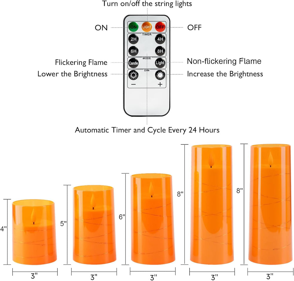 Homemory Halloween Flameless Candles, Orange LED Pillar Candles, Fall Decor