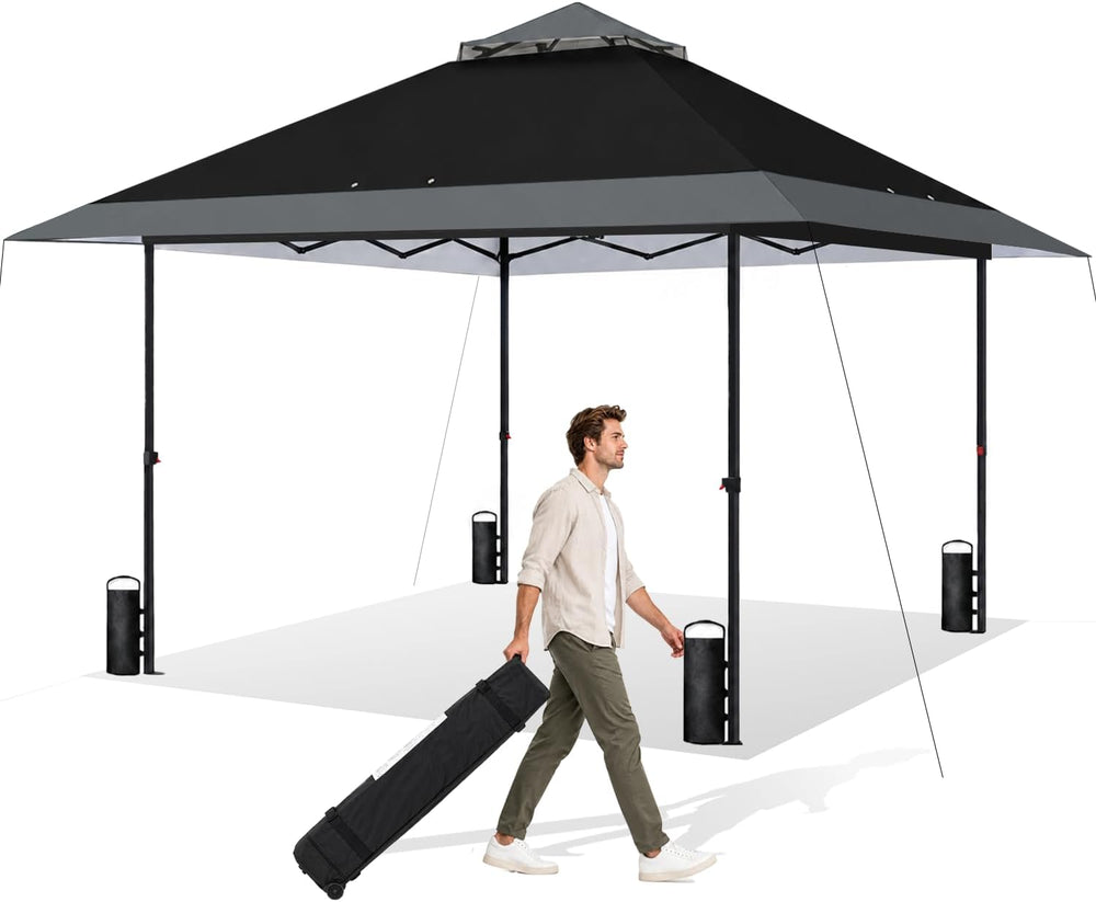 GAFETE 13x13 Outdoor Pop Up Canopy Tent,Auto Extended Eaves, One Push Setup