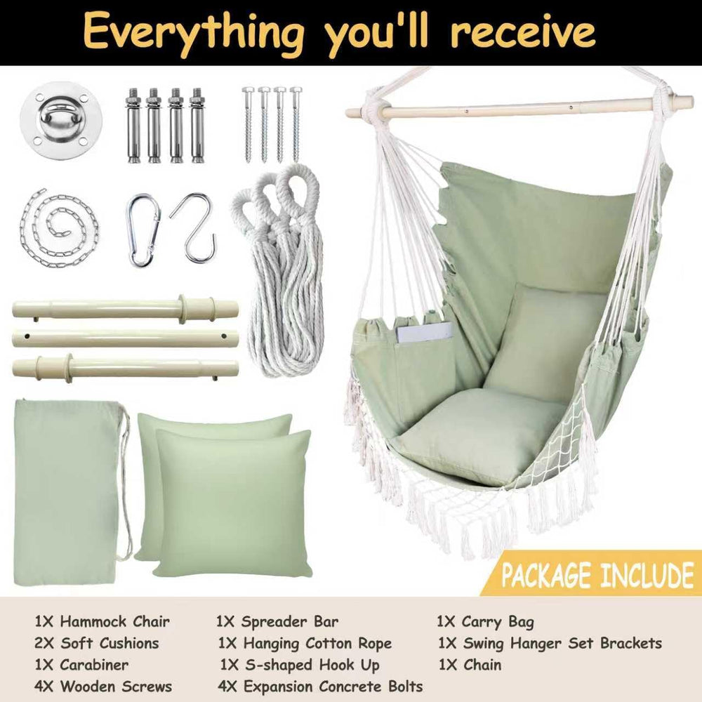 Hammock Chair Hanging Rope Swing Chair,Max 450 Lbs, Large Hanging Chair with ...