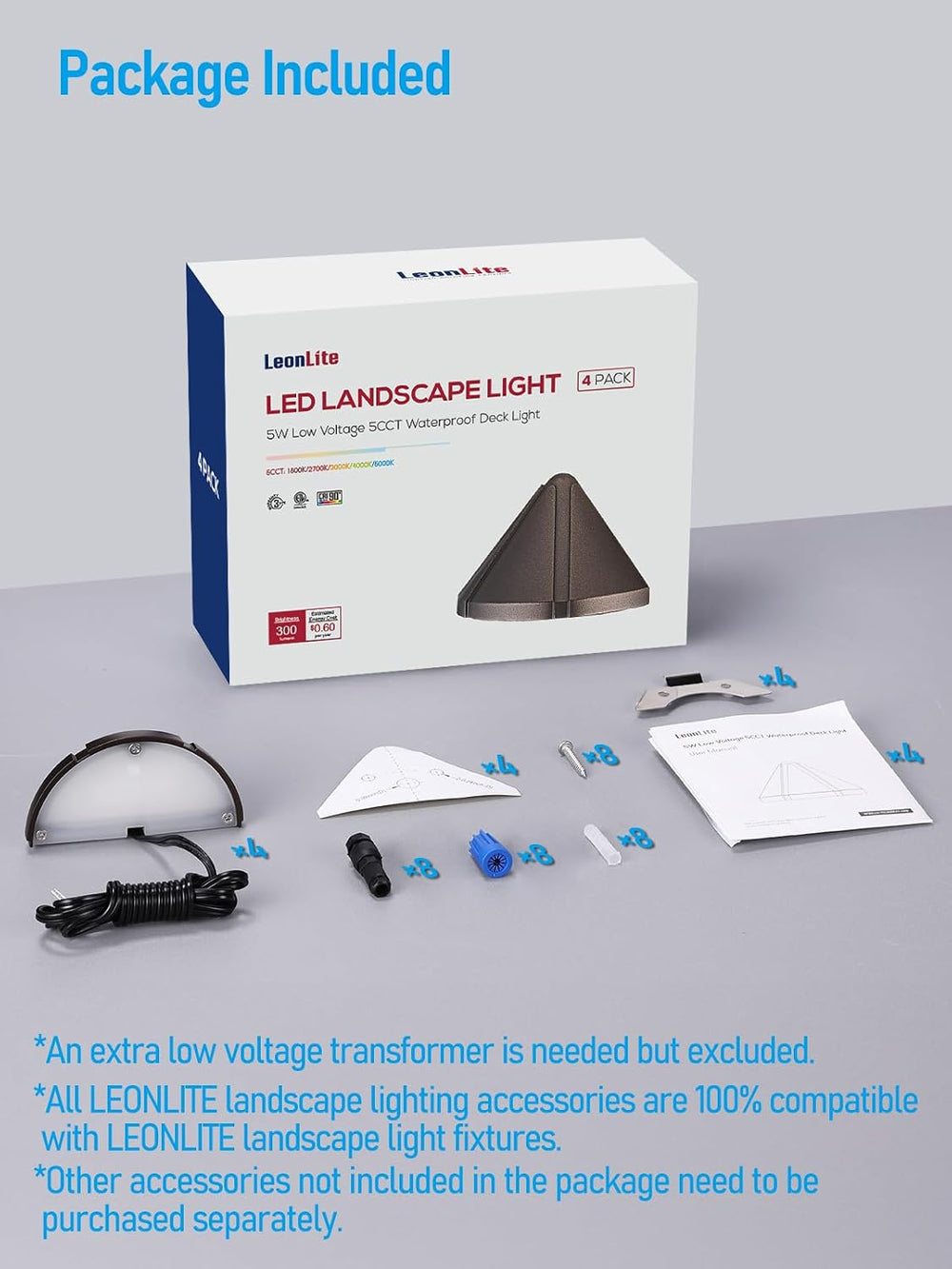 LEONLITE 4-Pack 5CCT Low Voltage LED Deck Light Triangle Oil Rubbed Bronze