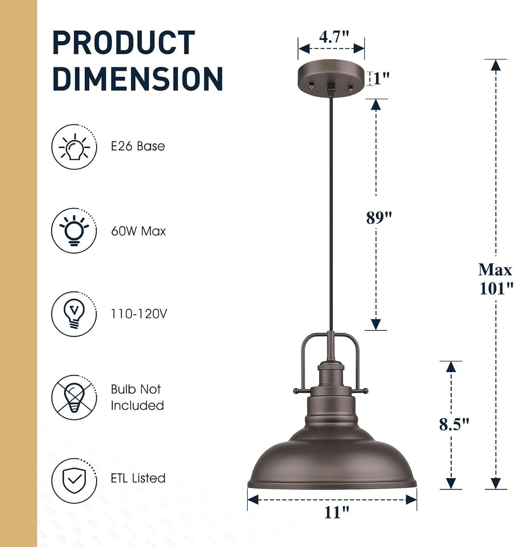 zeyu Farmhouse Pendant Light, 1-Light Industrial Hanging Light Fixture 11-inc...