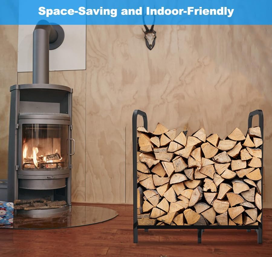 2.8ft Firewood Rack Holder, Adjustable Heavy Duty Fire Log Stacker Stand for ...