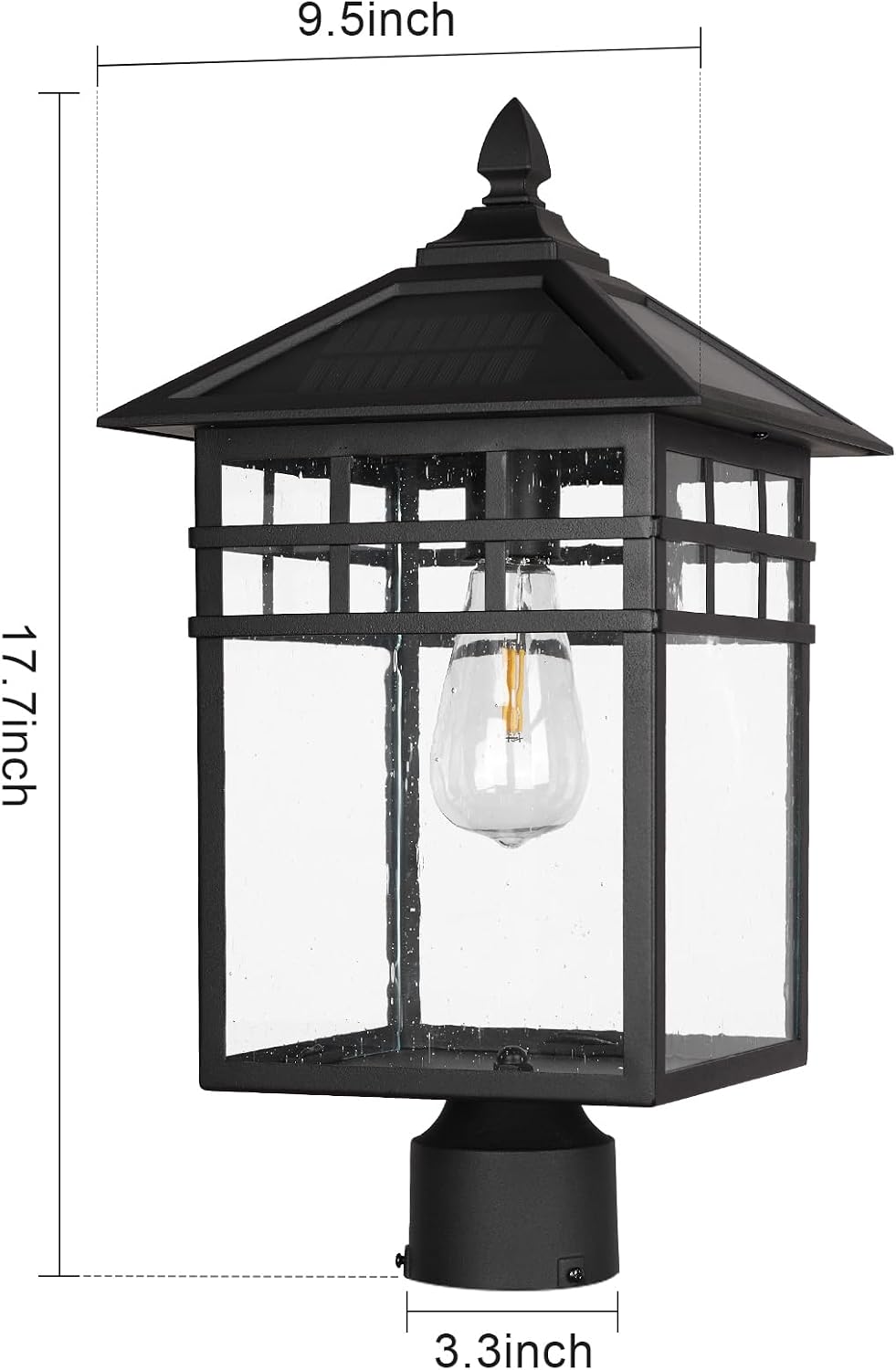 Solar Outdoor Post Lantern Light, Modern Exterior Pillar Lighting with Black ...