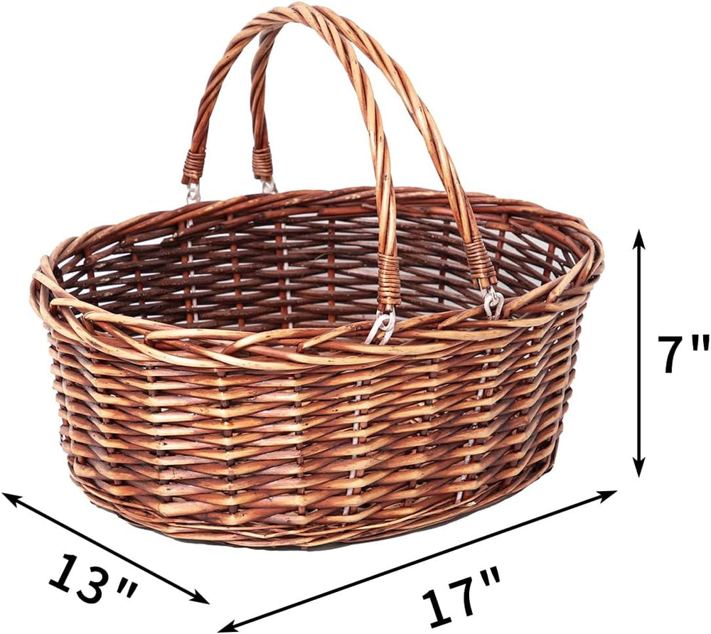 JJSQ Wicker Picnic Basket with Folding Handles Wicker Hand Woven Baskets for ...
