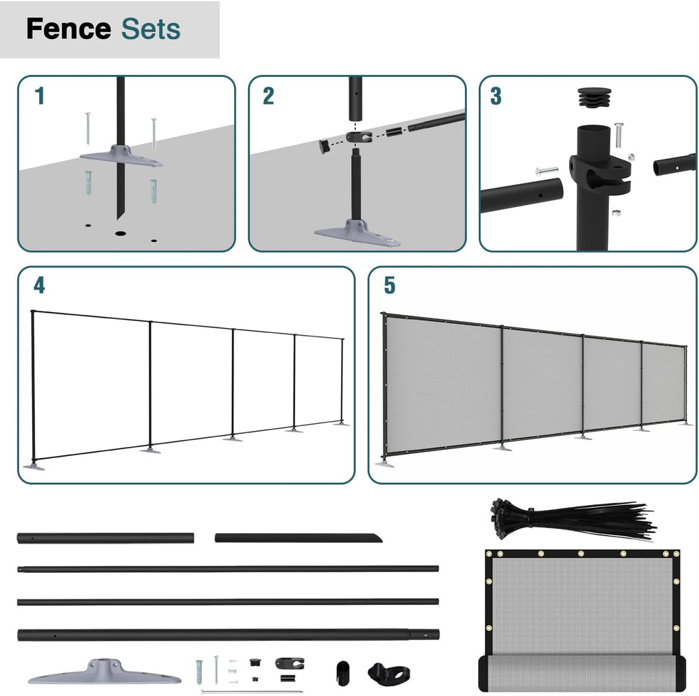ECOOPTS Privacy Fence Set with Poles and Rails Ground Spikes Fence Kit for Ya...