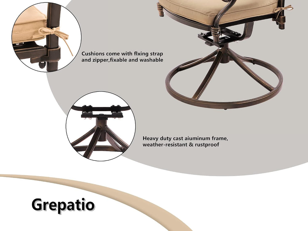 Grepatio 5 Piece Outdoor Dining Set Cast Aluminum Patio Table and Chairs Outs...