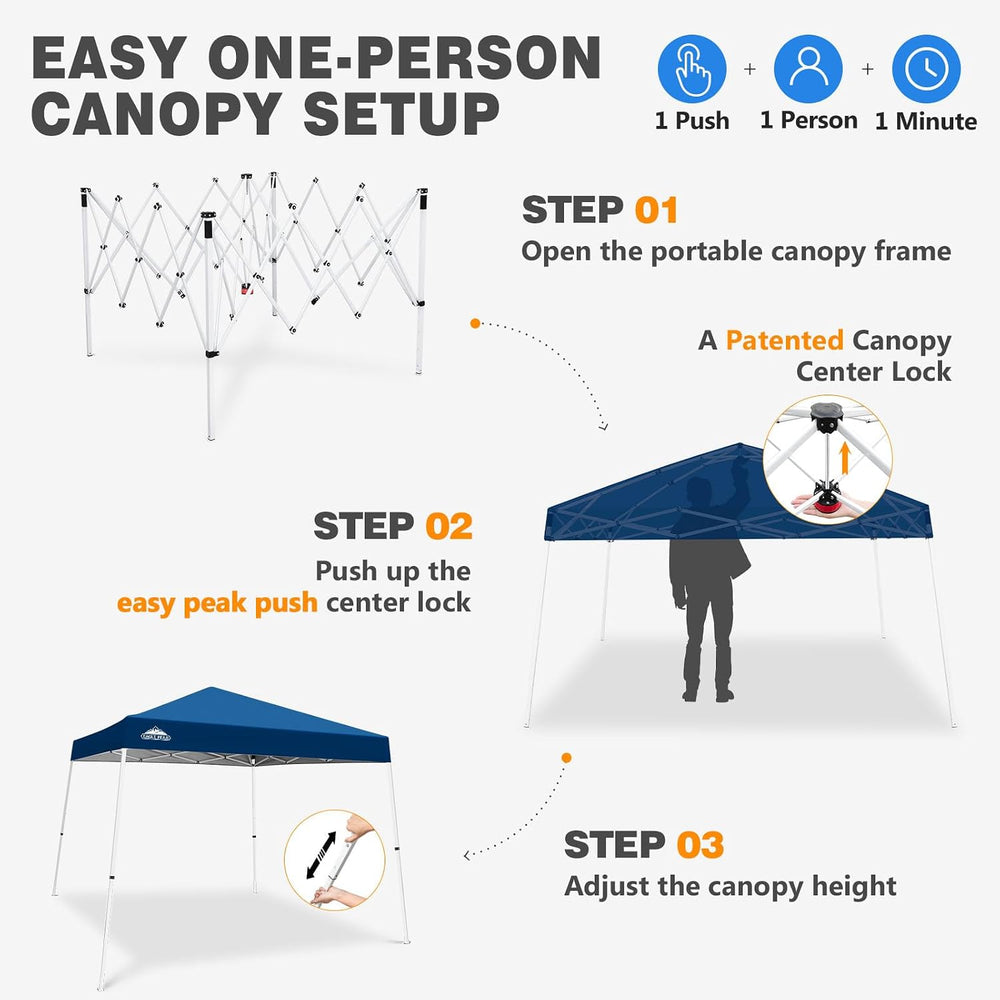 EAGLE PEAK 10x10 Slant Leg Pop Up Canopy Tent, Dark Blue