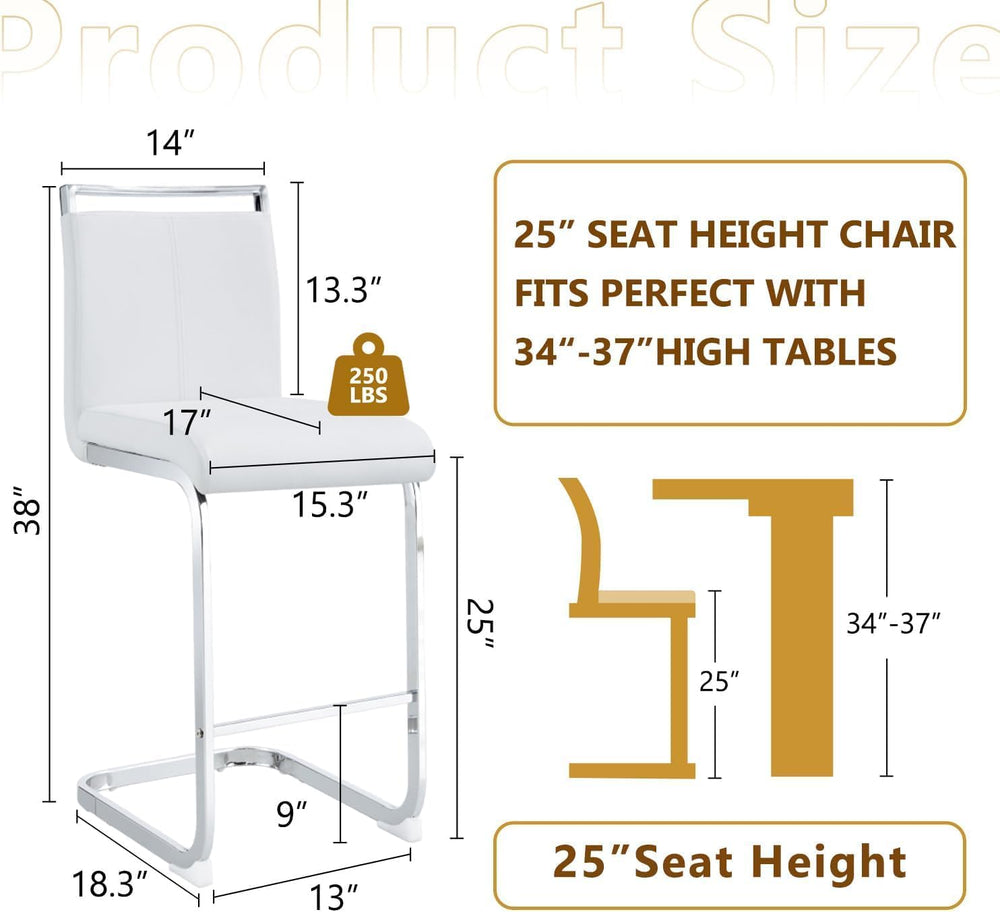 gopop Bar Stools Set of 3,Counter Height Bar Stools with Backs,White Barstool...