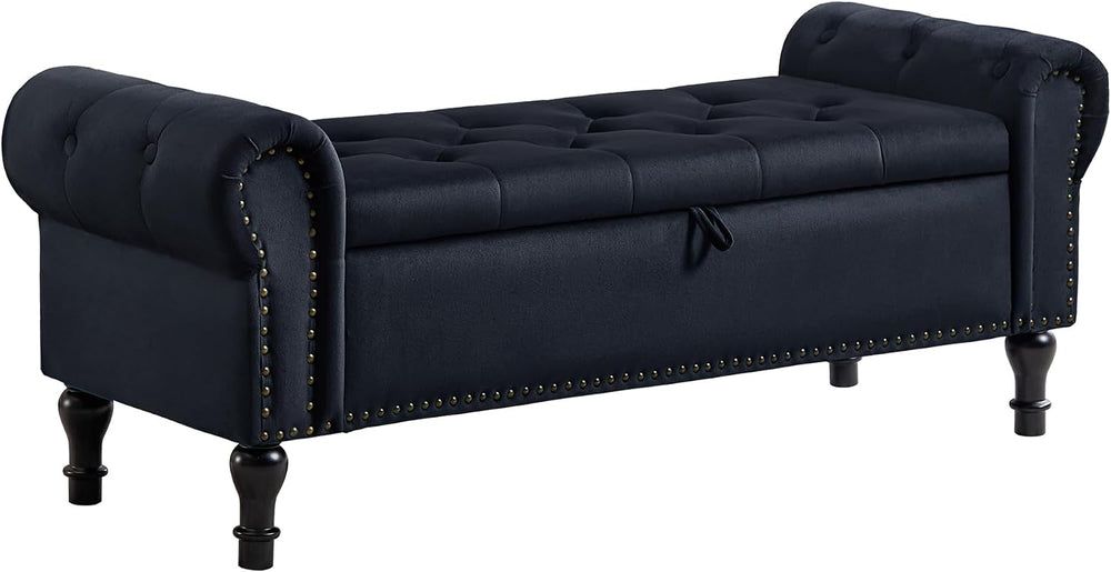 Storage Bench for Bedroom, 51" Upholstered End of Bed Bench, Velvet Quee...
