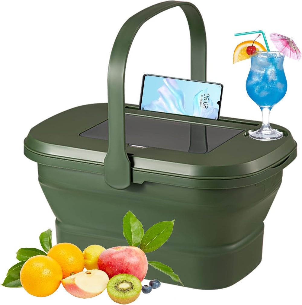 Collapsible Picnic Basket 16L, Folding Basket for Picnic with Lid Table, Wate...