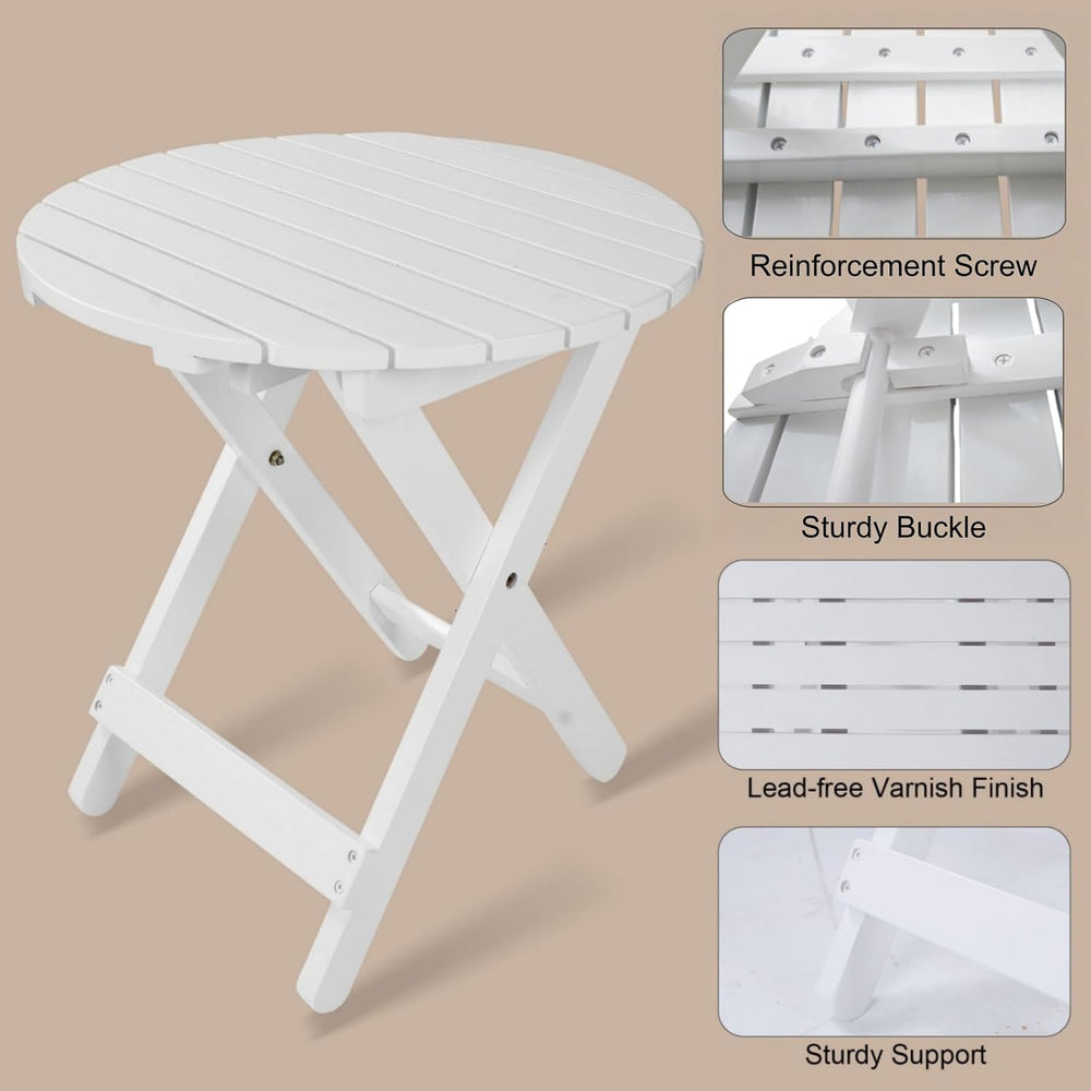 Outdoor Wooden Side Table, Folding Patio End Table, Small Round Furniture Tab...