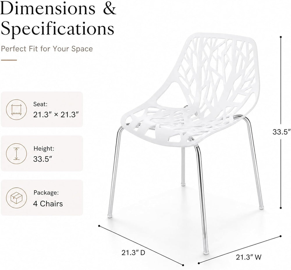 Karl home Stackable Dining Chairs Set of 4, 3-Step Assembly, 350LBS, White