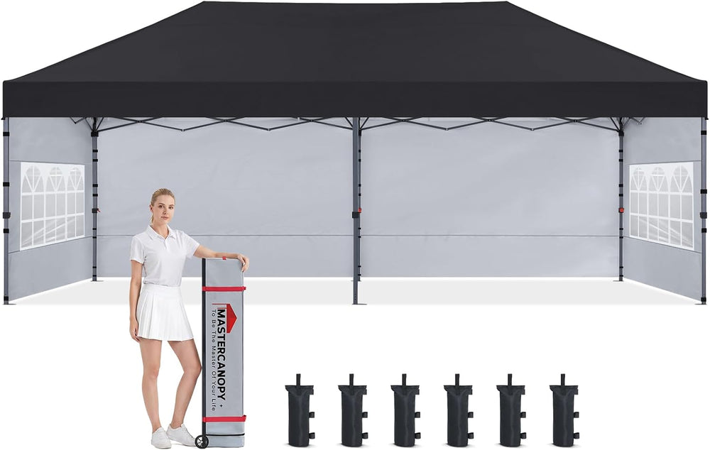 MASTERCANOPY 10x20 Pop Up Canopy Tent with Church Window Black