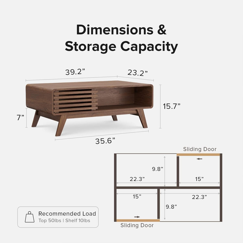 mopio Ensley Dual-Side Storage Coffee Table – Mid Century Modern Fluted Wood ...
