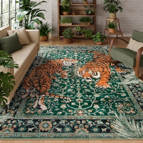 Moynesa Tiger 6x9 Area Rugs for Living Room, Boho Botanical Washable Dining R...