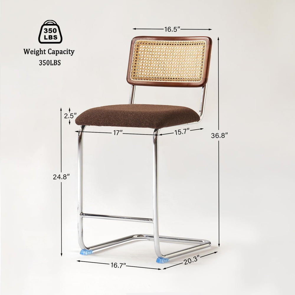 GrandNoor Natural Rattan Counter Height Stools Set of 3 with Solid Wood Back,...