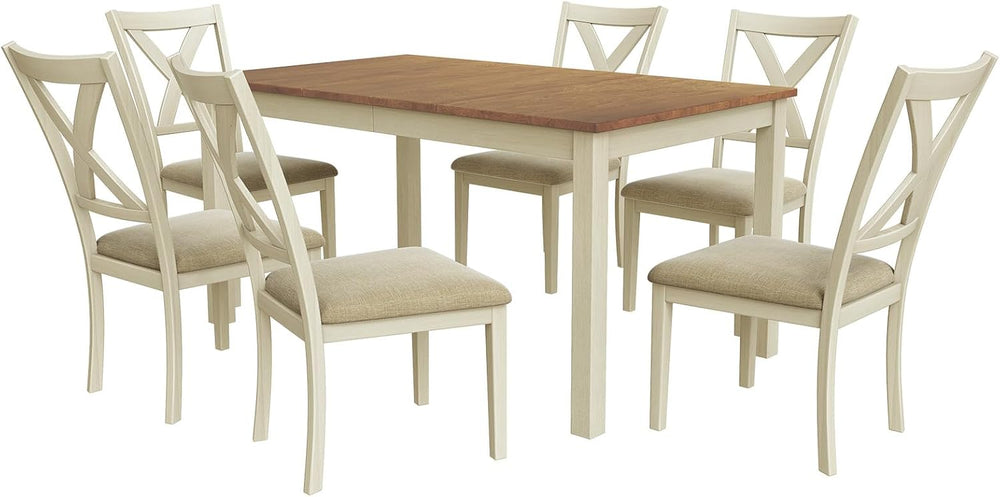 LUXOAK 7-Piece Farmhouse Kitchen Table and Chairs Set for 6, Rustic Cream