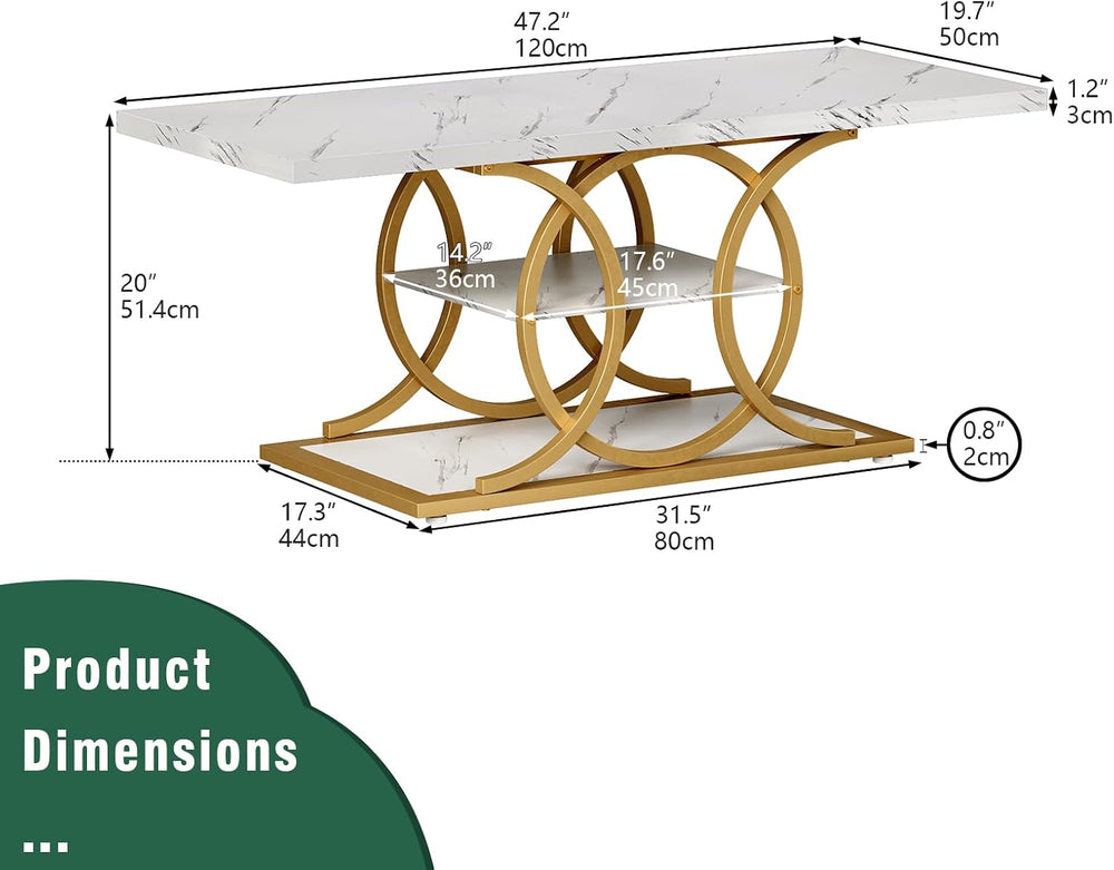 GiftGo Rustic Coffee Table with Storage Modern 3 Tier Center Living Room Tabl...
