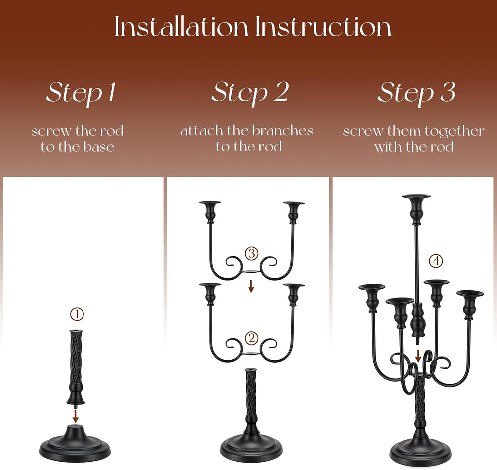 Candeldo 20 Inches Black Candelabra Halloween Decorations Set of 2