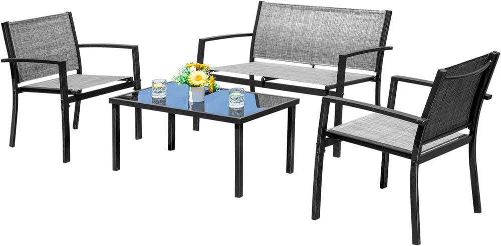 Devoko 4 Pieces Patio Furniture Set Outdoor Garden Patio Conversation Sets Po...