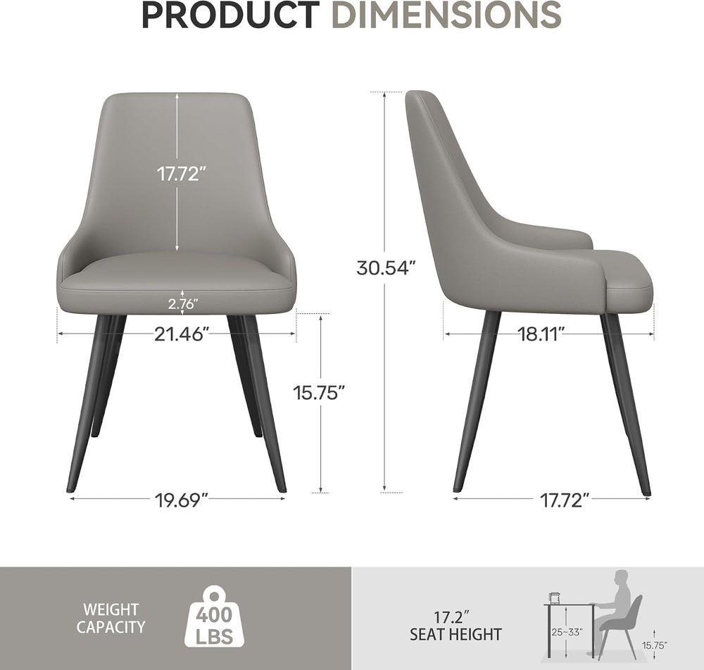 Faux Leather Chairs Set of 2, Waterproof Padded Seat,Grey