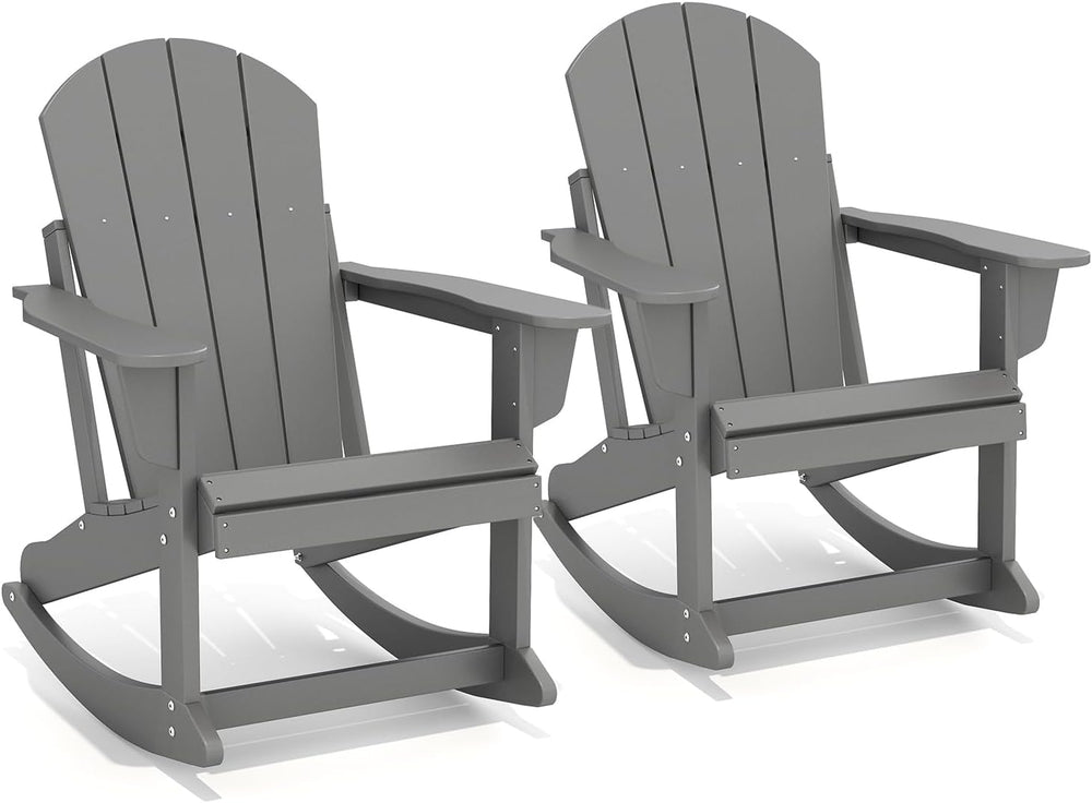 GREENVINES Adirondack Rocking Chairs Set of 2, HDPE Outdoor Rockers, Grey