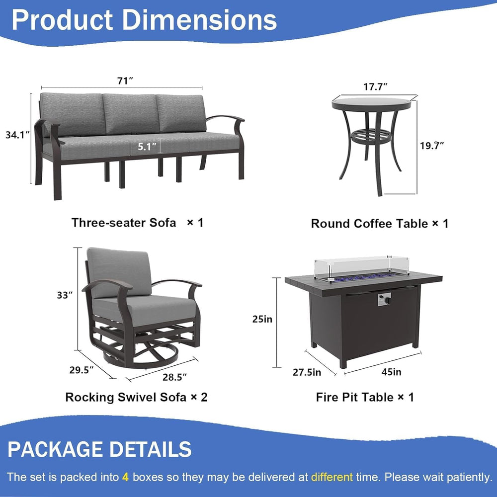 Kullavik Aluminum Outdoor Patio Furniture Set with 5.1'' Thick Cushions