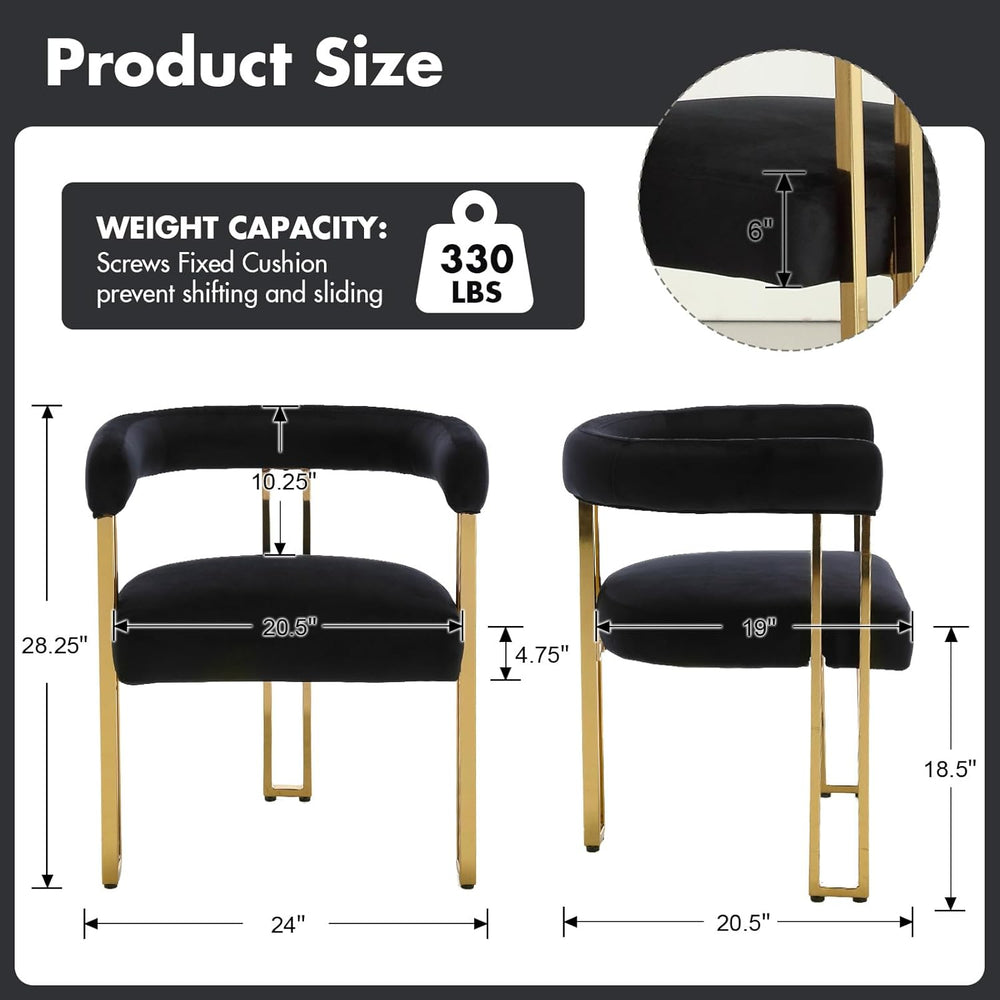 Hyfirm Set of 6 Black and Gold Modern Dining Chairs, Velvet Upholstered Barre...