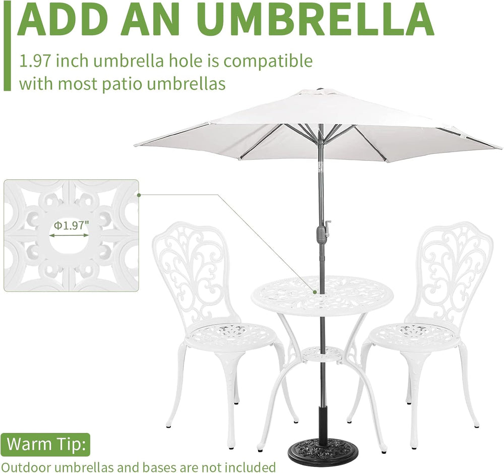 3 Piece Patio Set Outdoor Cast Aluminum Patio Bistro Table and Chairs Set of ...