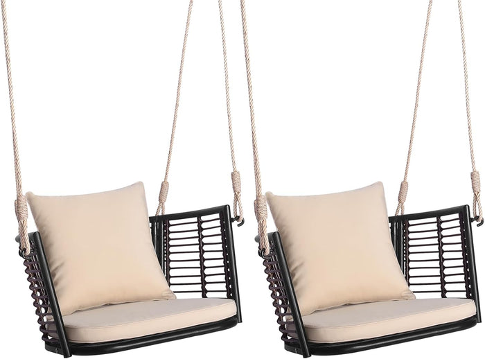 HAPPYGRILL 2 Pack Outdoor Porch Swing with Seat Cushion & Back Cushion