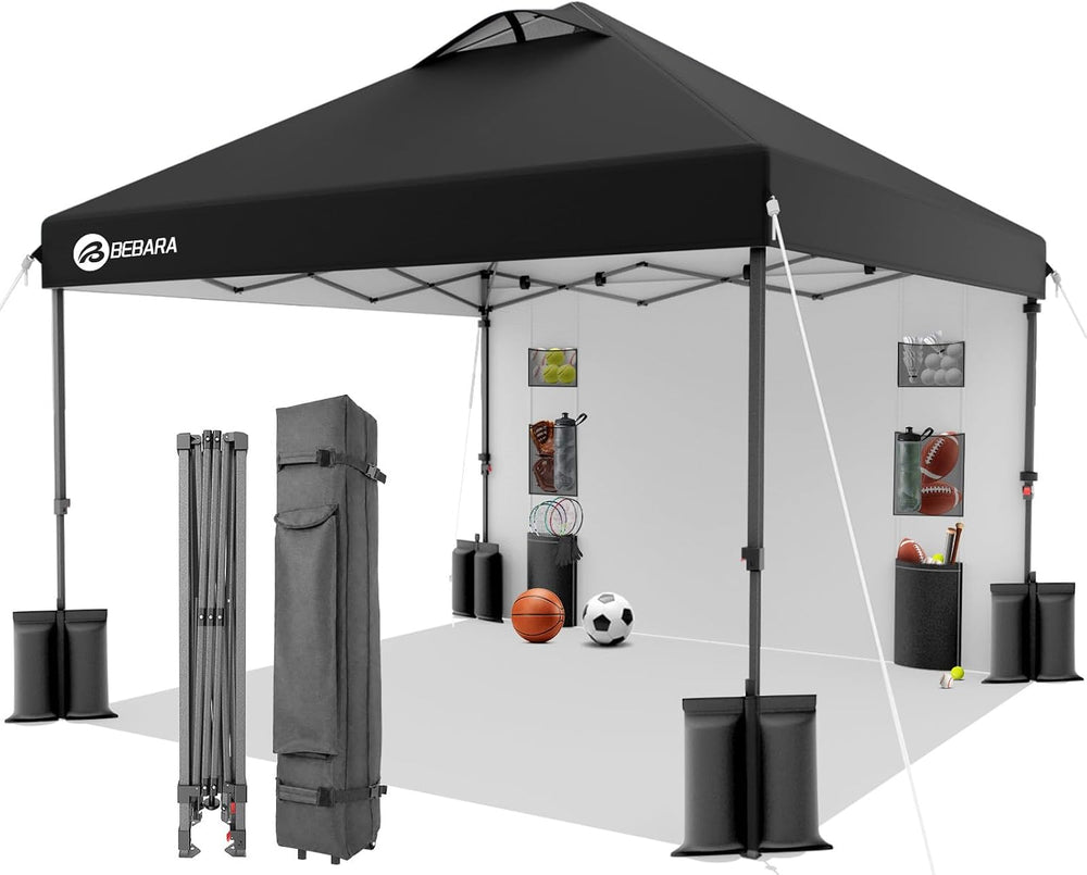 10x10 Pop Up Canopy with Sidewall, One Push Easy Setup, Black