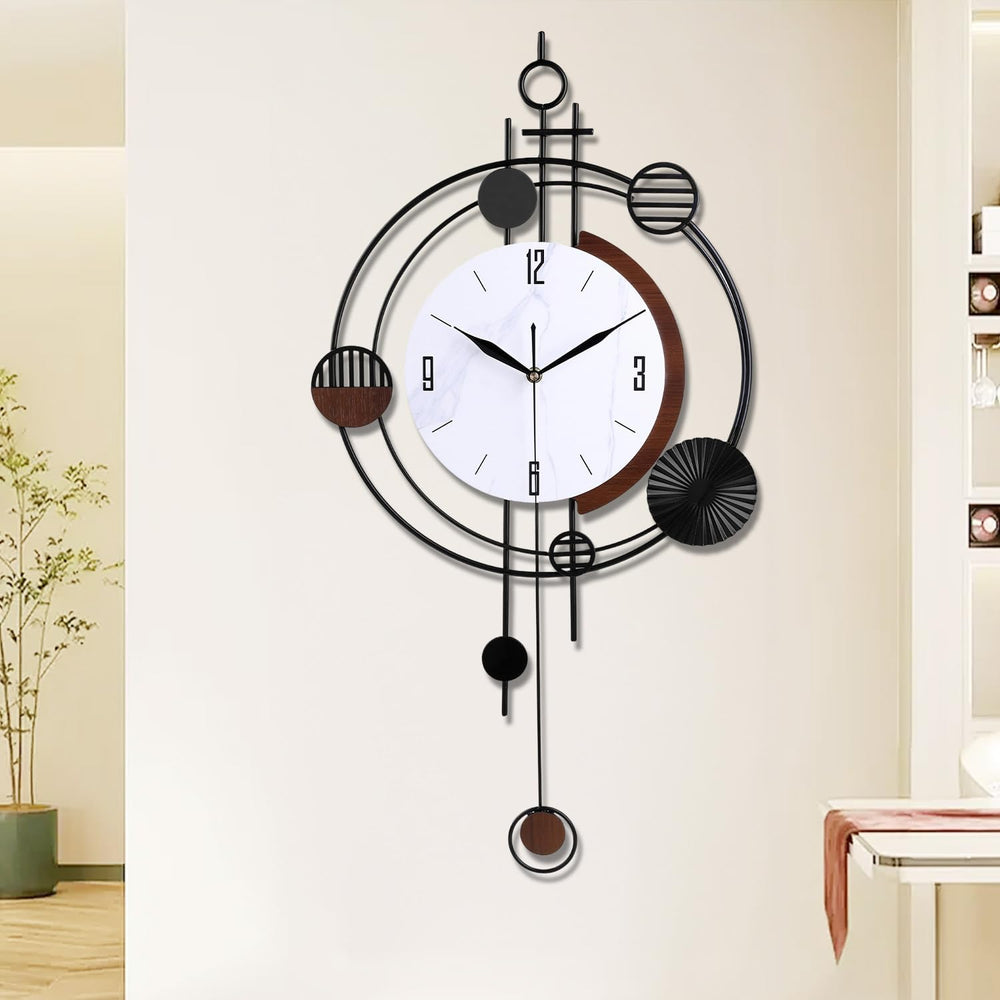 Wall Clock with Pendulum, Silent Quality Quartz Battery Operated, Round Analo...