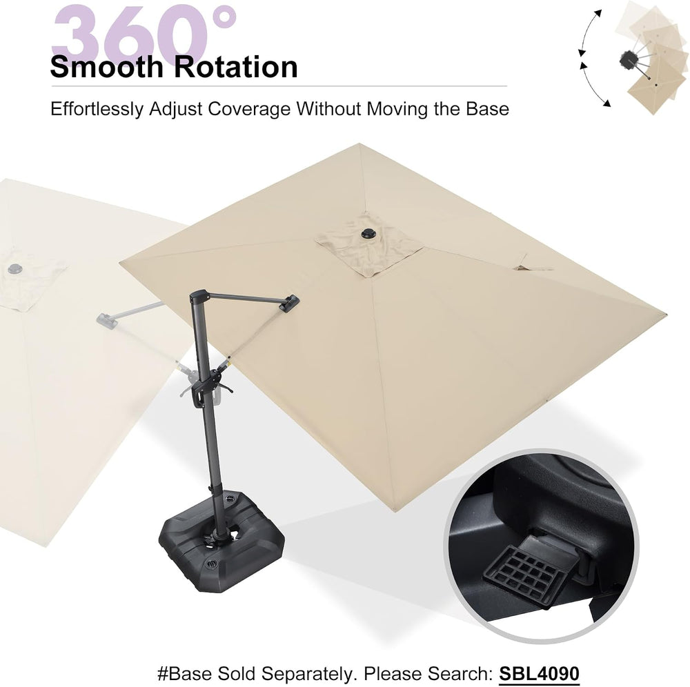 PURPLE LEAF Cantilever Umbrella 9' x 11.5' Rectangle 360° Rotation Beige