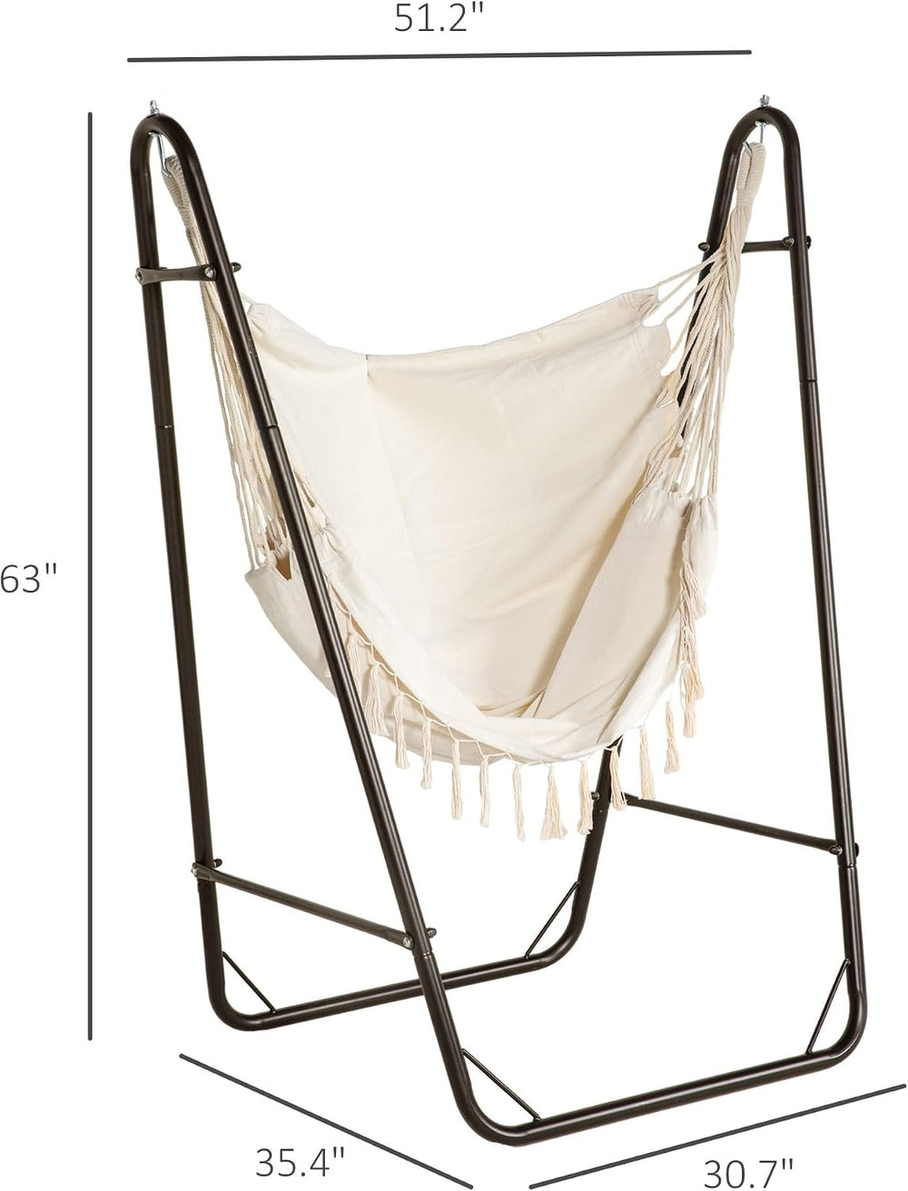 Outsunny Patio Hammock Chair Outdoor with U Shape Stand Brown/Cream White
