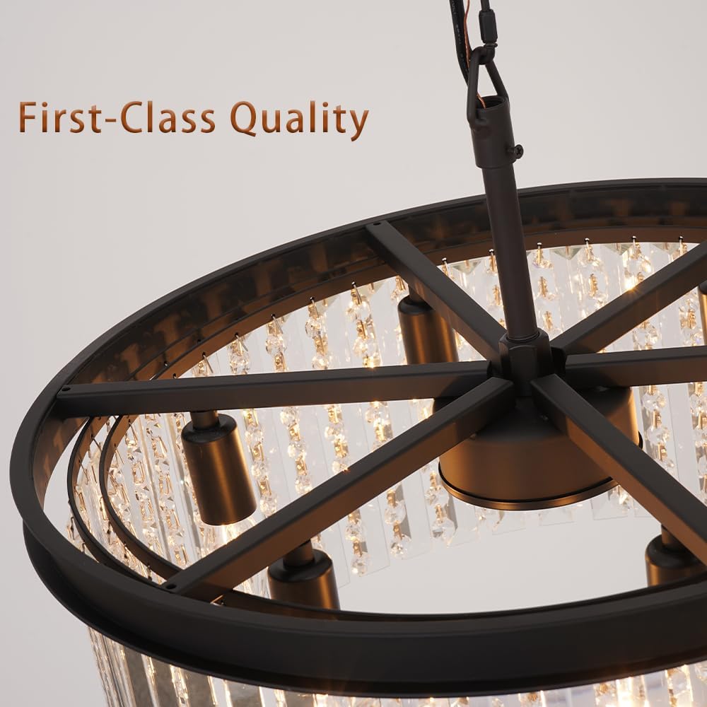 Modern Black Crystal Chandelier, 20" Small Pendant Lighting Fixture