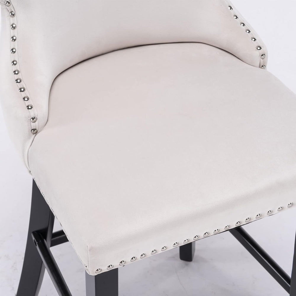 Bar Chairs Set of 2, Velvet Upholstered Bar Stools with Button Tufted Back De...