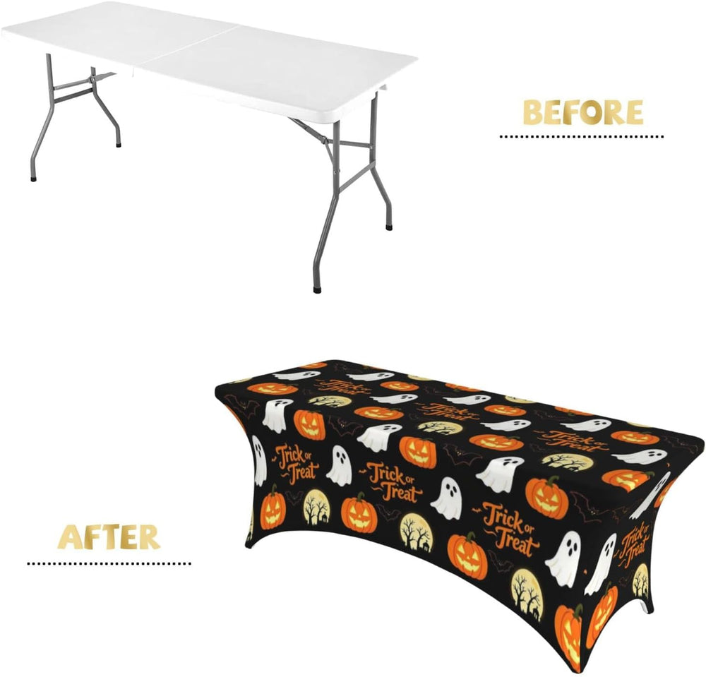Halloween Spandex Tablecloth for Rectangular Tables 6FT Skull Table Covers