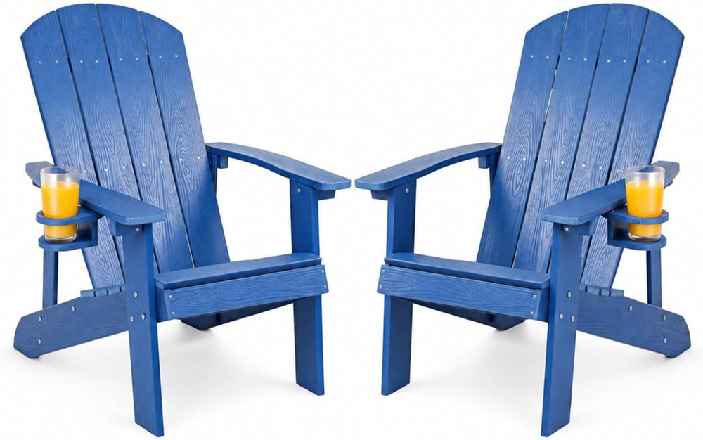 HDPE Adirondack Chairs Set of 2, Outdoor Plastic Adirondack Chair with Cup Ho...