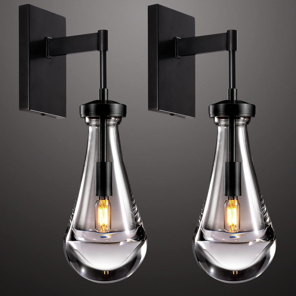 Wall Sconces Set of Two, Black Dimmable Raindrop Wall Lighting, Modern Bathro...