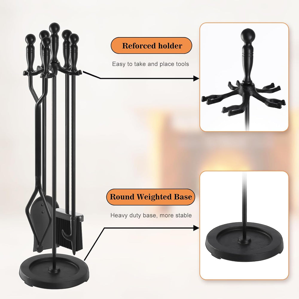 Gtongoko Fireplace Tools Set 5 Pcs 30.5 Inch Black Wrought Iron Large Fire Pl...