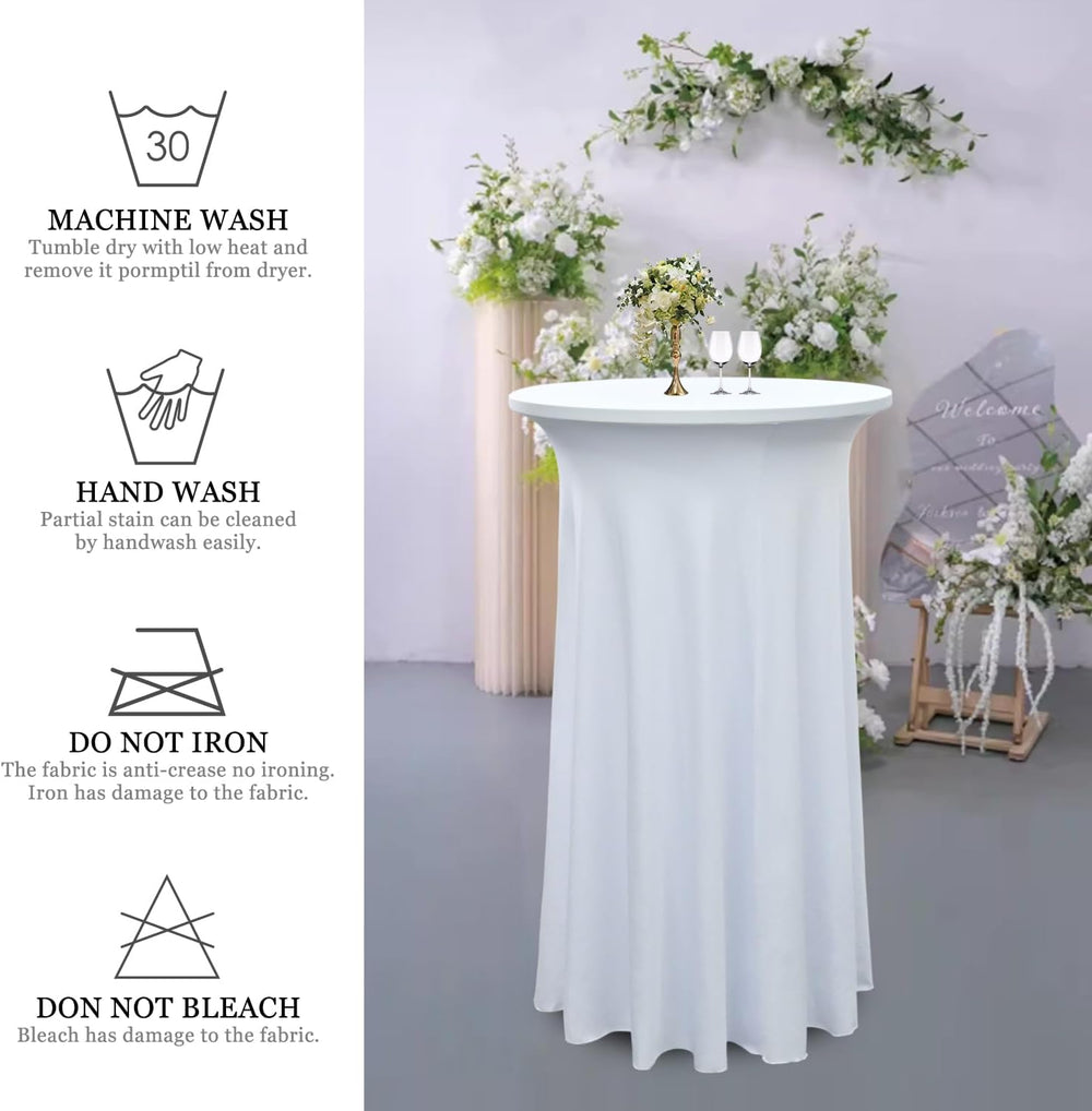 4 Pack 24"x43" White Spandex Cocktail Table Skirt, Fits 24" Ro...