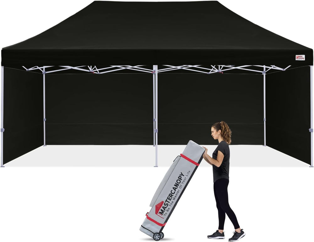 MASTERCANOPY 10x20 Heavy Duty Pop Up Canopy Tent with 4 Sidewalls, Black