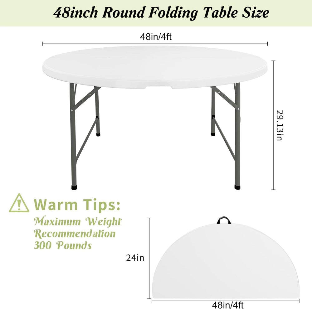 Fivenl Round Folding Tables White Foldable Table, Fold-in-Half with Carrying ...