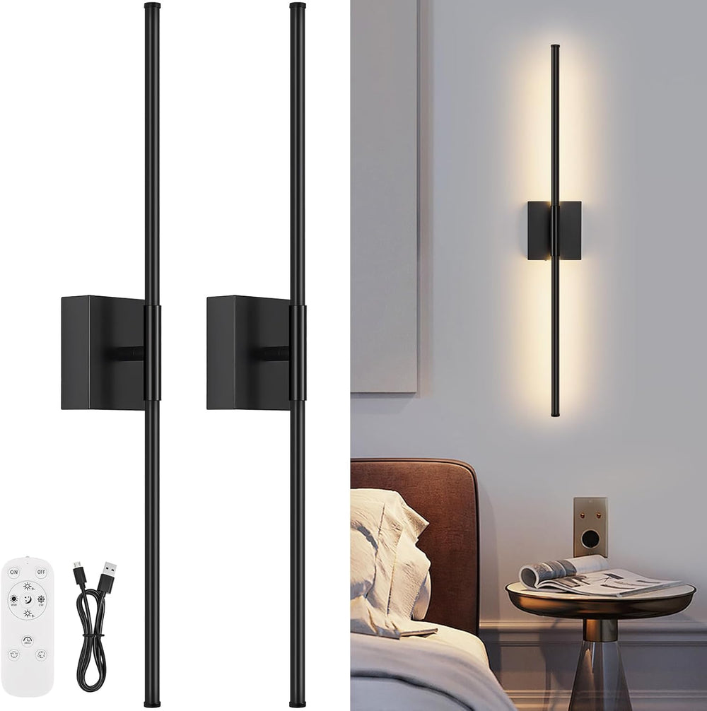 Battery Operated Wall Sconce Set of Two with Remote Control, 3000K-6000K Dimm...