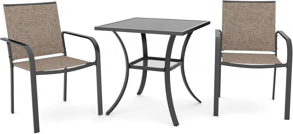 Anmutig Outdoor Bistro Set for 2, Stackable Chairs & Square Table, Beige