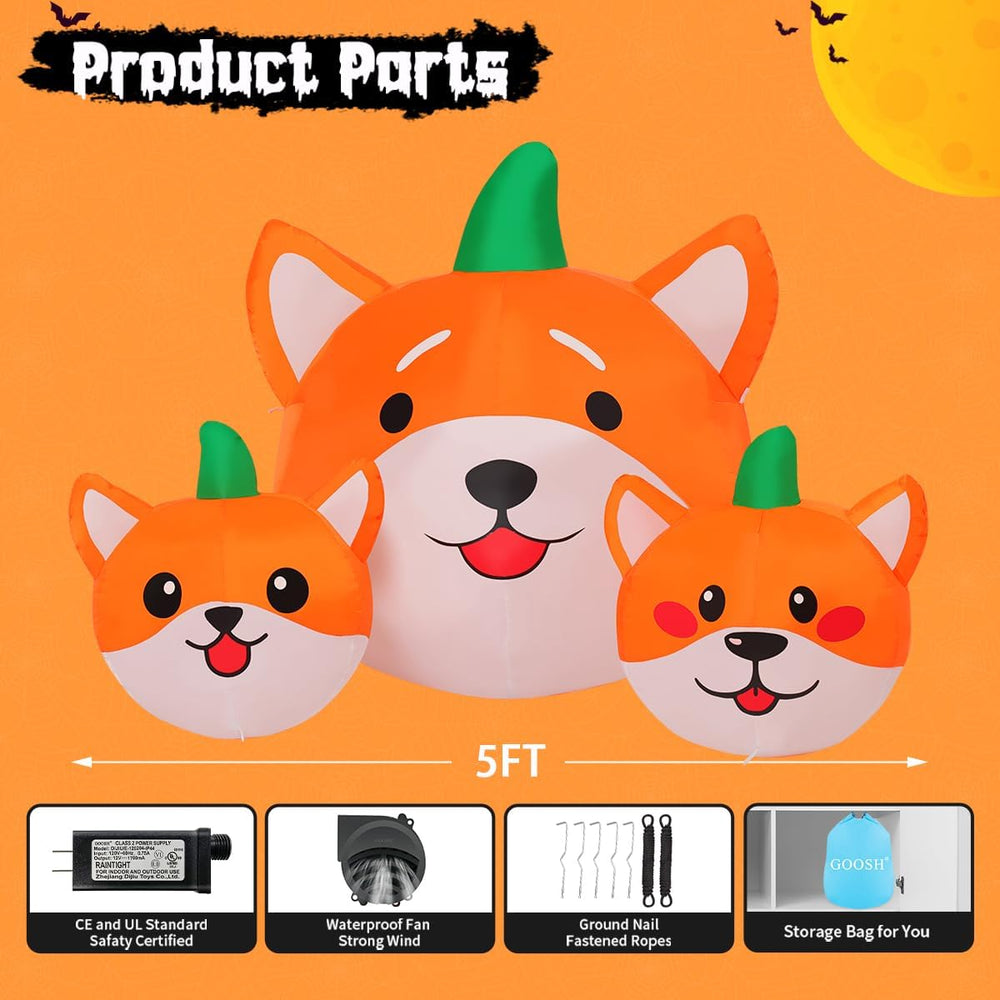 GOOSH 5 FT Long Halloween Inflatables Pumpkin Dog Outdoor Decorations Blow Up...
