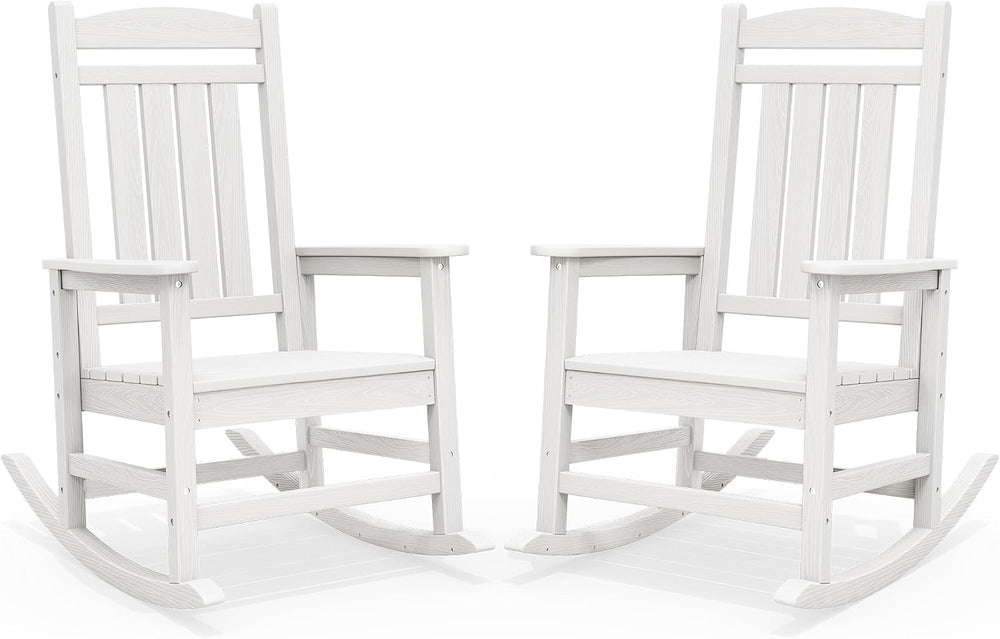 SERWALL Outdoor Rocking Chair Set of 2, Patio Rocking Chair, White